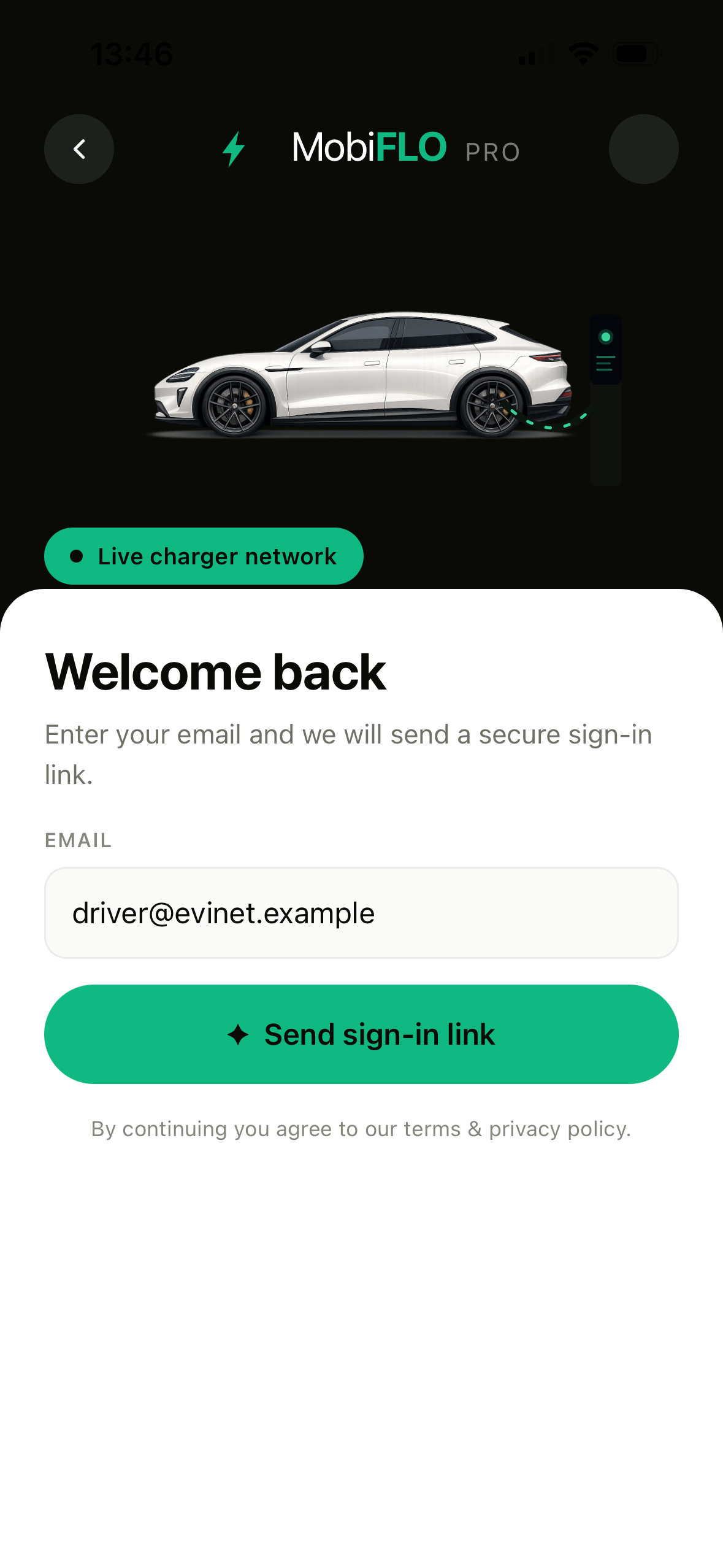 Welcome back sign-in screen