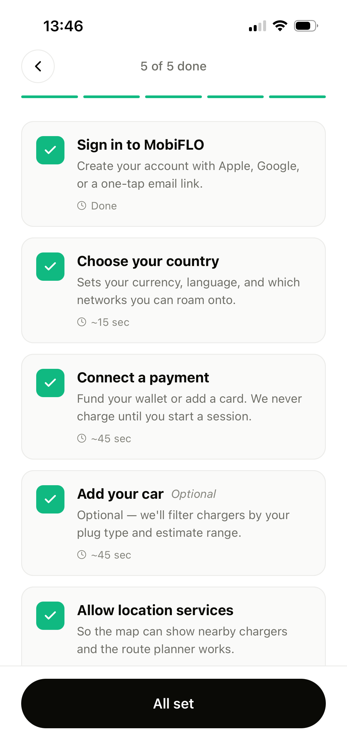 Onboarding checklist, five of five done