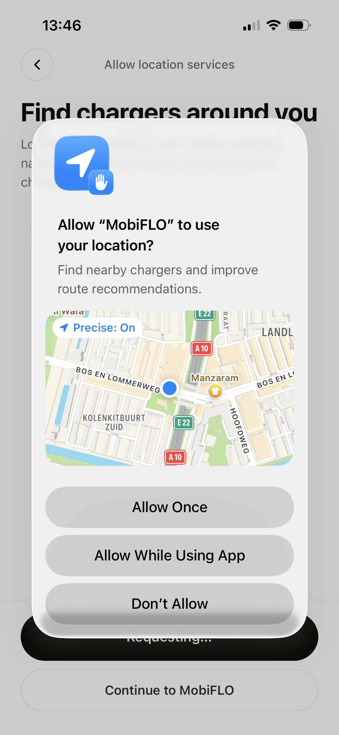 iOS location permission dialog