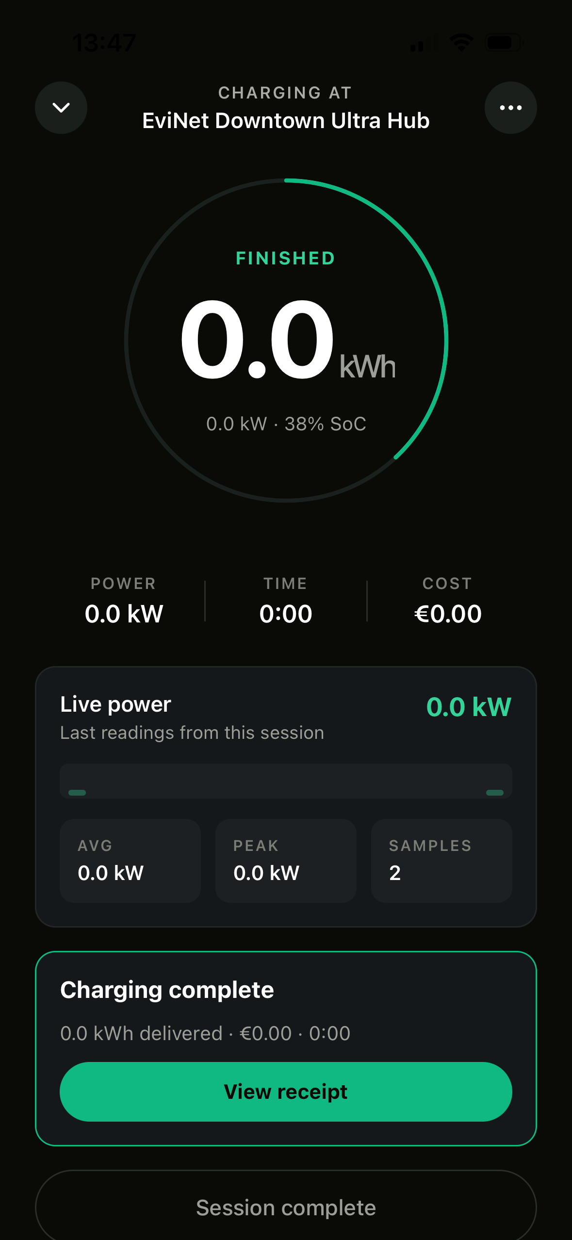 Live charging session screen