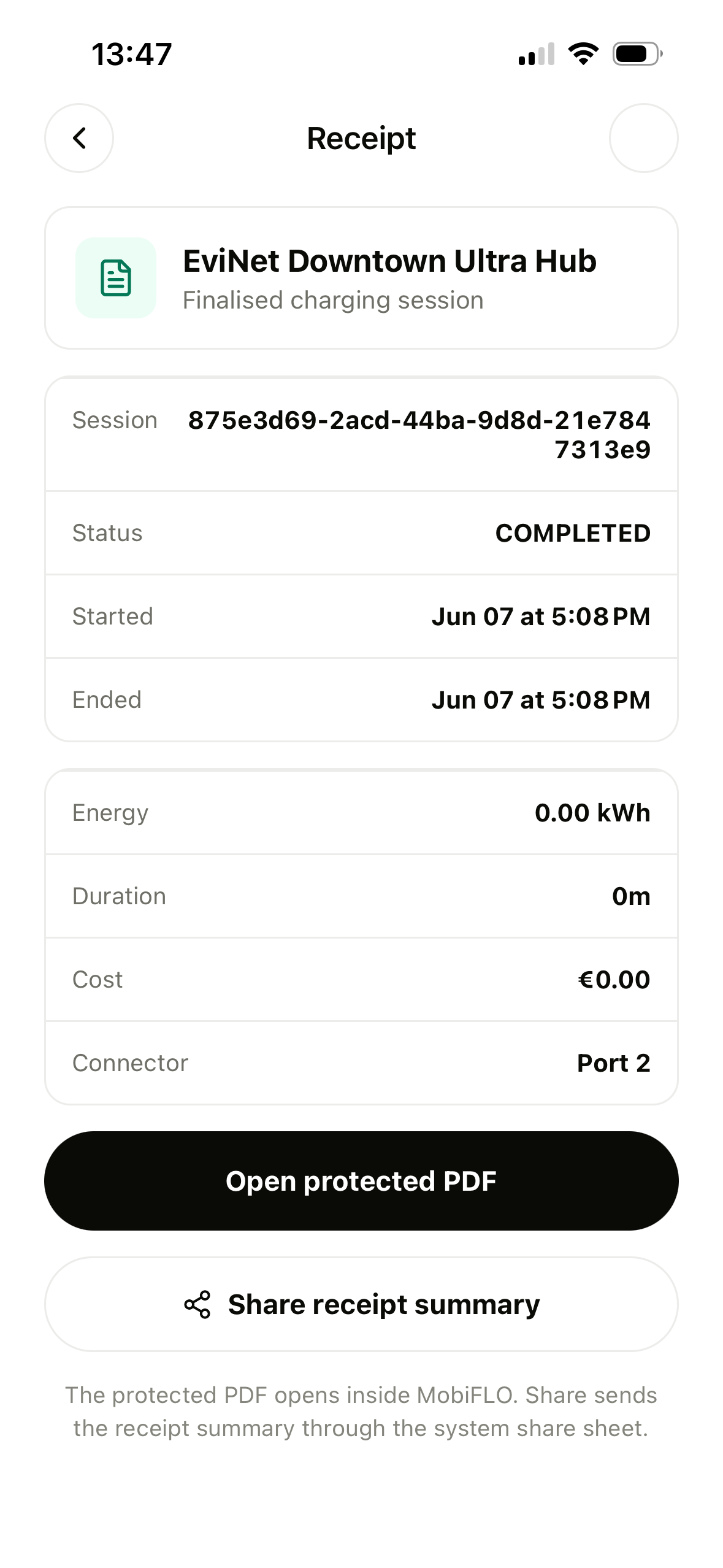 Receipt screen