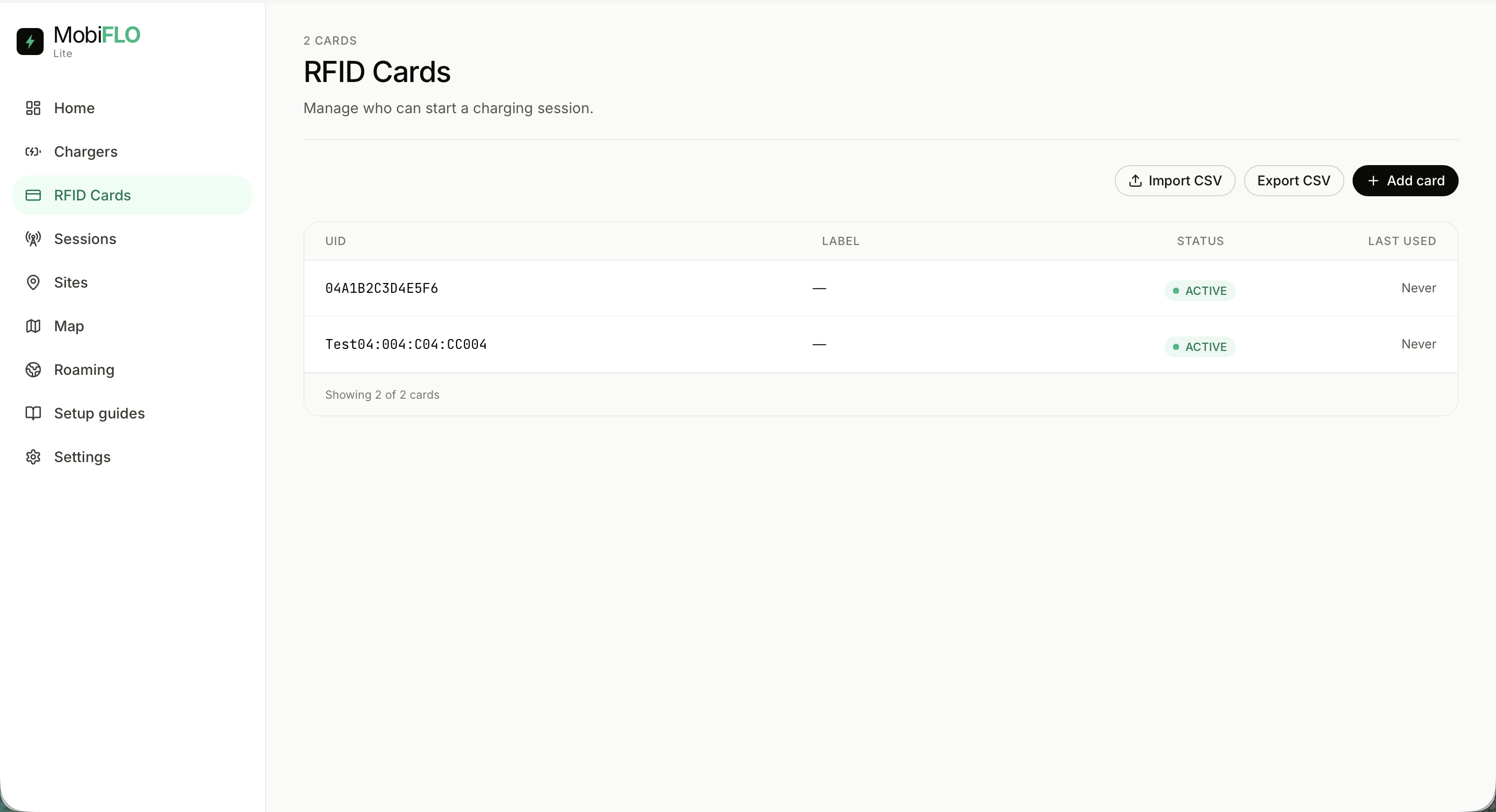 RFID cards table