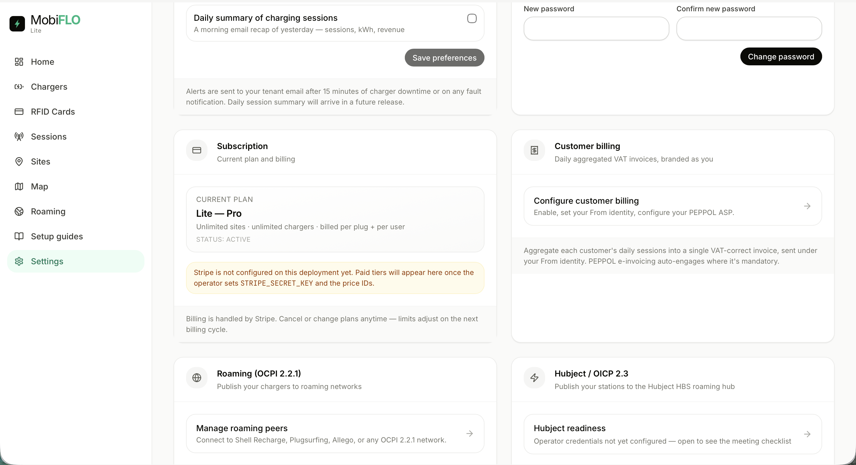 Subscription and customer billing settings